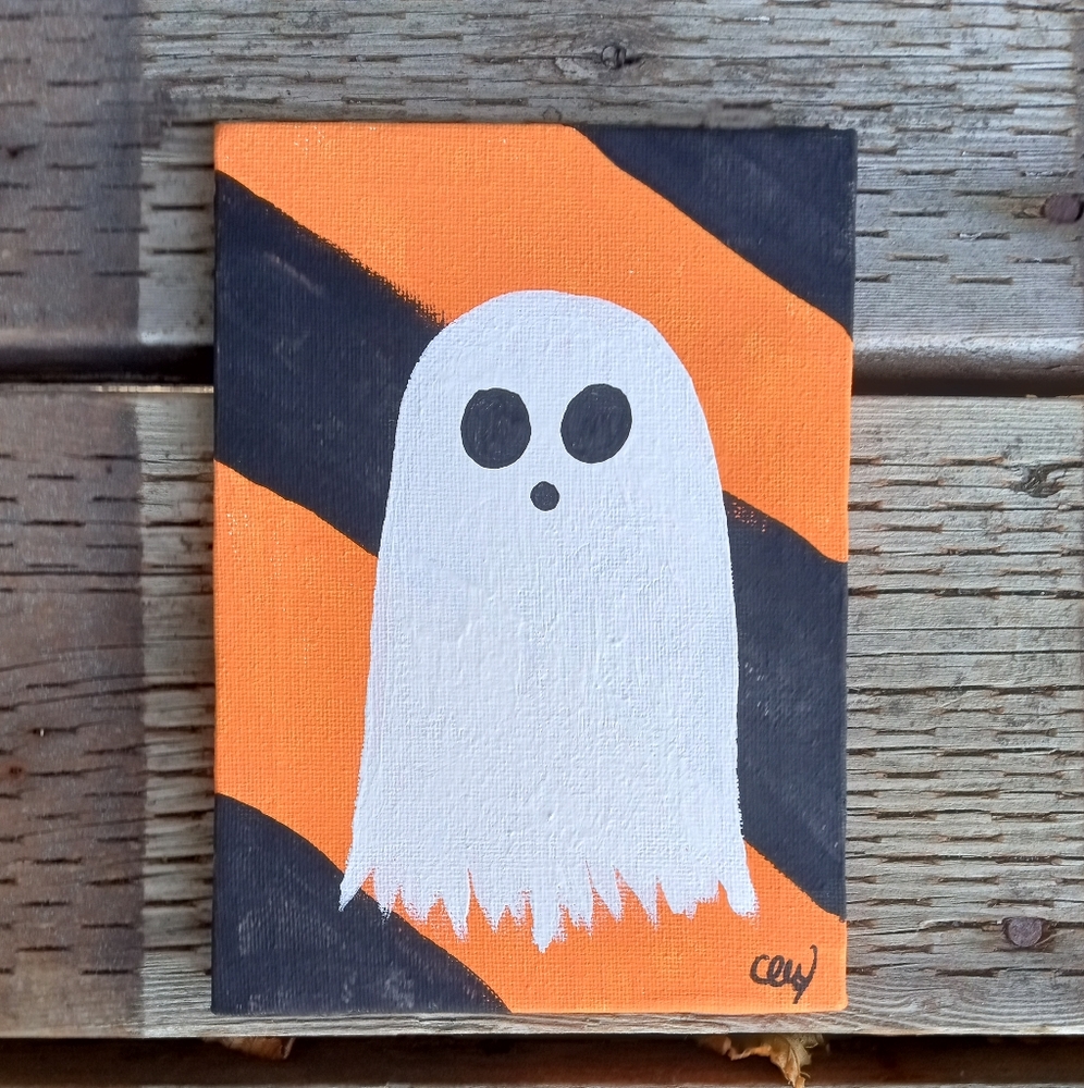 Halloween Ghost Painting 5"x7" Acrylic On Canvas Hand Painted